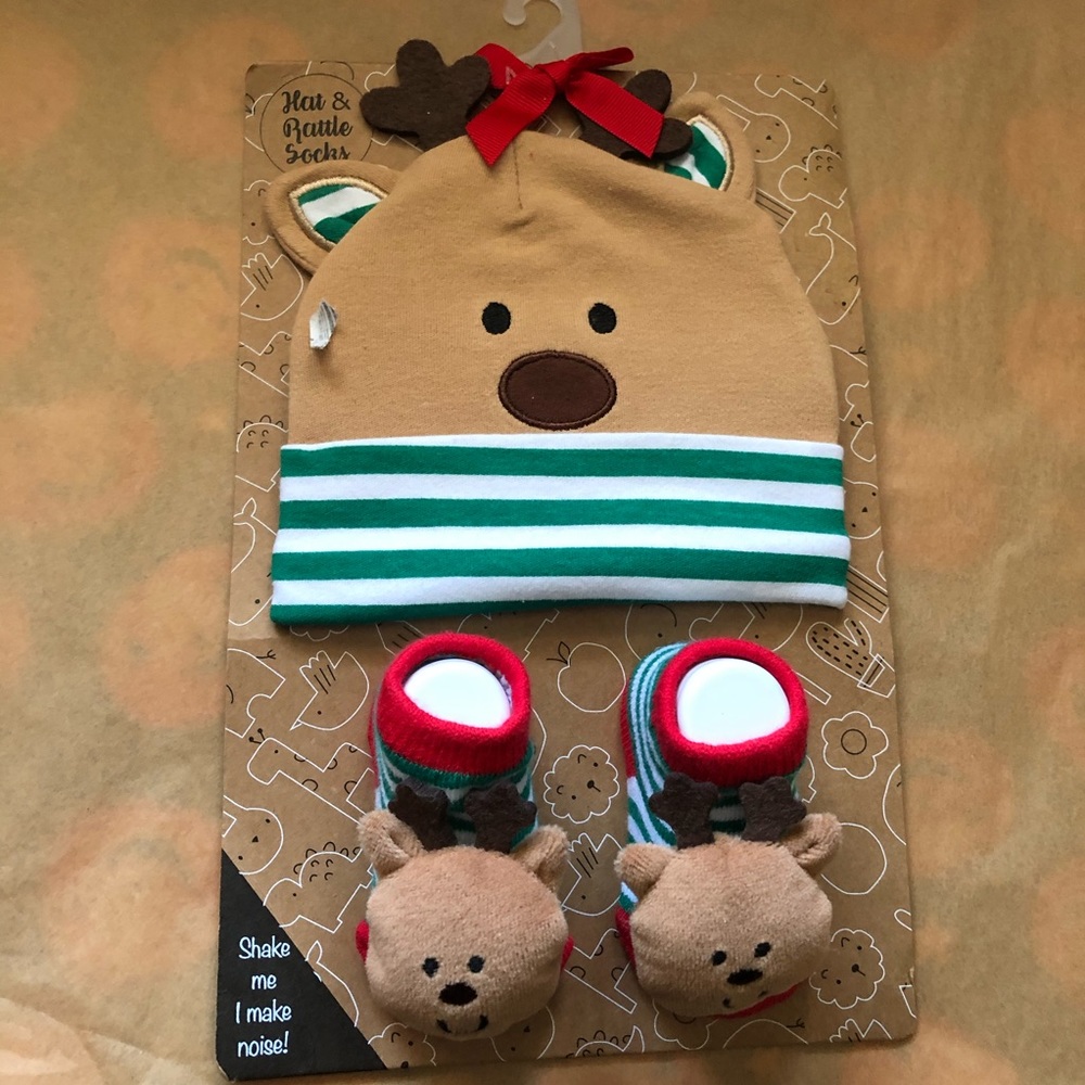 Baby Essentials Reindeer Hat & Rattle Christmas Set